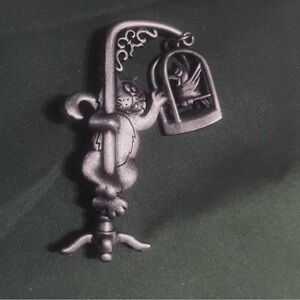 Vintage 1980s Cat vs Birdcage Whimsical Brooch